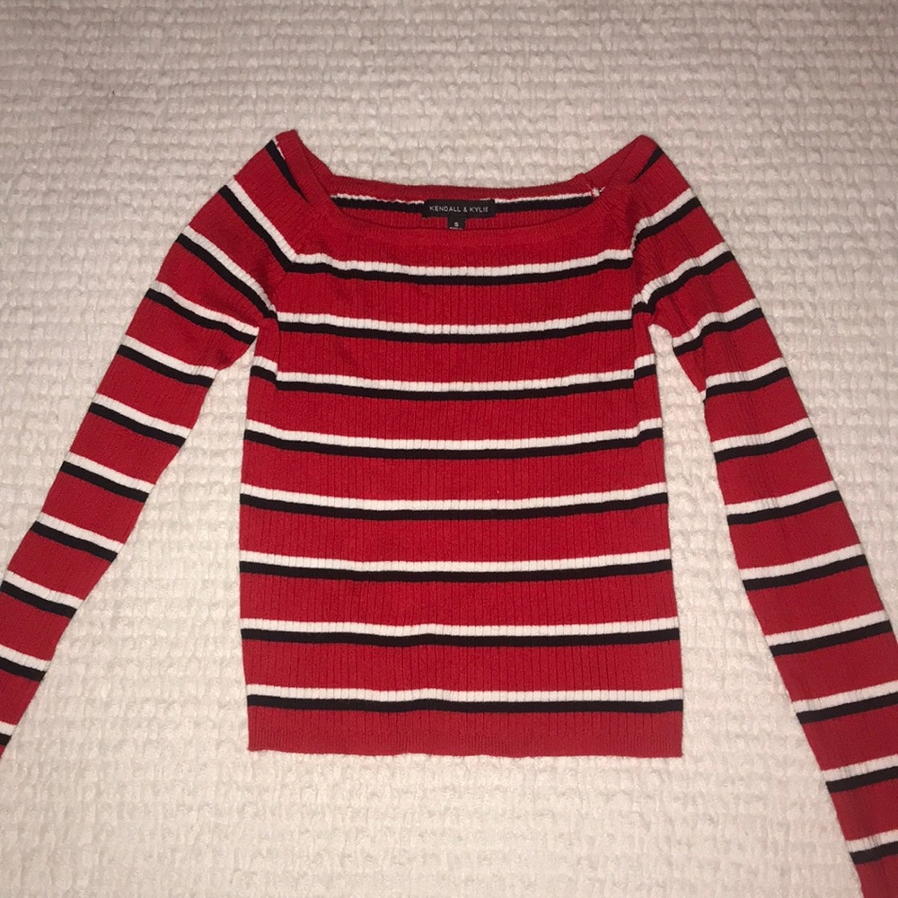 Kendall & Kylie Off The Shoulder Striped Top
